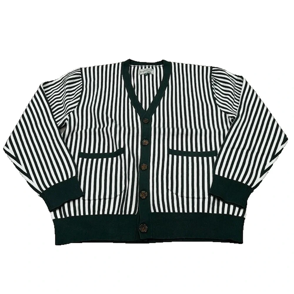 NWT Bogey Boys Mens Golf Cardigan Sweater Striped Heavyweight Green White Size L